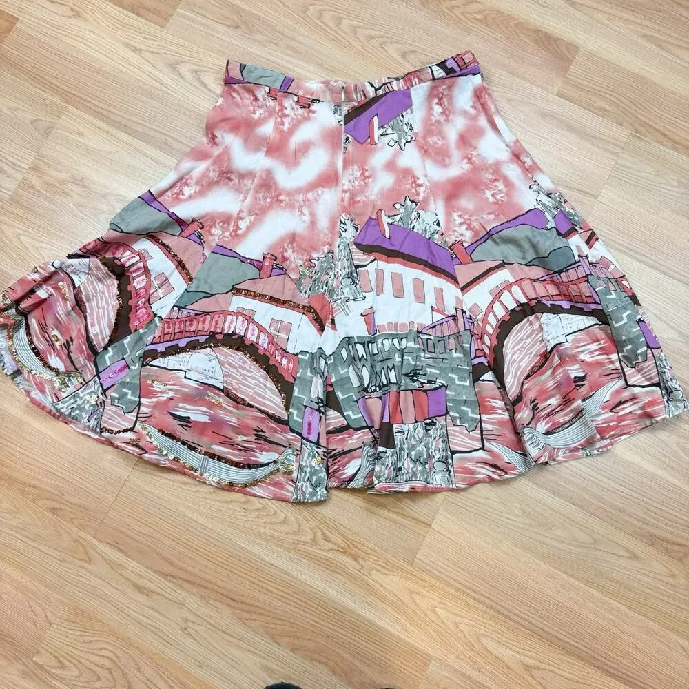 Women’s Skirt Vintage 80s 90s Kaktus XL Pink Boho Hippie Art To Wear Festival